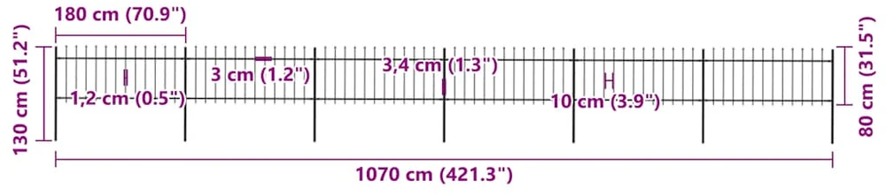 Sodo tvora su iečių viršugal., juoda, 10,2x0,8m, plienas