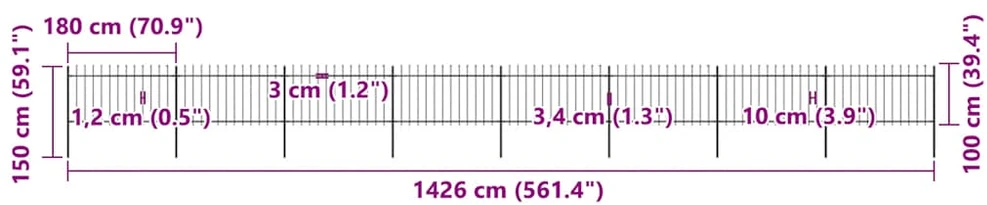 Sodo tvora su iečių viršugal., juoda, 13,6x1m, plienas
