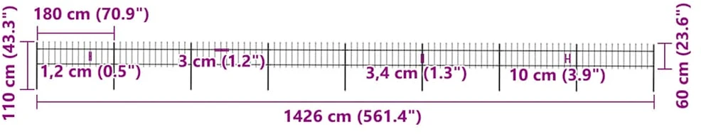 Sodo tvora su iečių viršugal., juoda, 13,6x0,6m, plienas