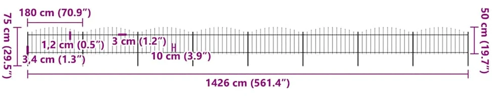 Sodo tvora su iečių viršug., juoda, (0,5-0,75)x13,6m, plienas