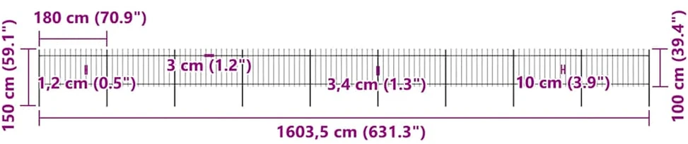 Sodo tvora su iečių viršugal., juoda, 15,3x1m, plienas