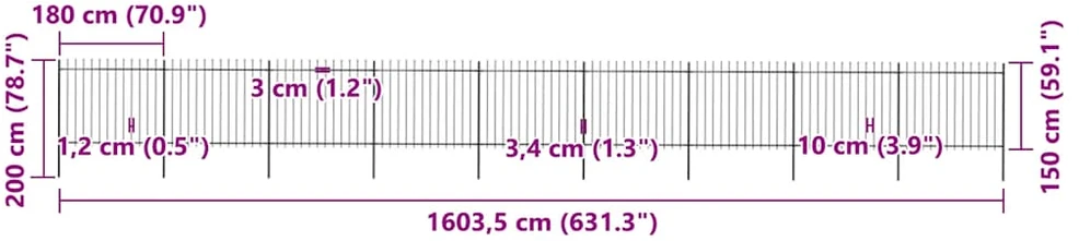 Sodo tvora su iečių viršugal., juoda, 15,3x1,5m, plienas