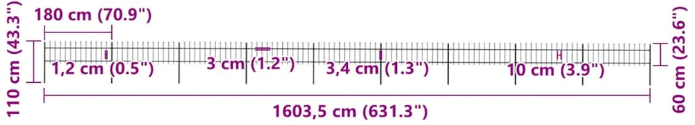 Sodo tvora su iečių viršugal., juoda, 15,3x0,6m, plienas