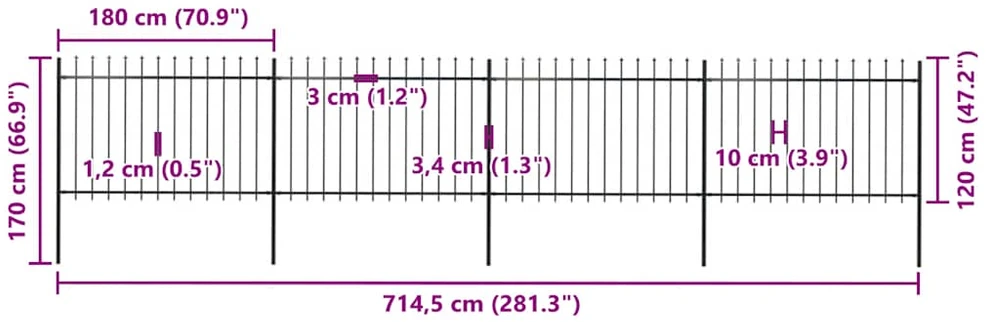 Sodo tvora su iečių viršugal., juoda, 6,8x1,2m, plienas