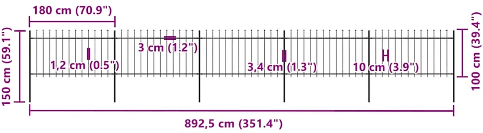 Sodo tvora su iečių viršugal., juoda, 8,5x1m, plienas