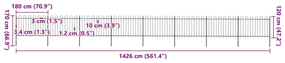 Sodo tvora su apvaliais viršug., juoda, 13,6x1,2 m, plienas