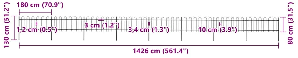 Sodo tvora su apvaliais viršug., juoda, 13,6x0,8 m, plienas