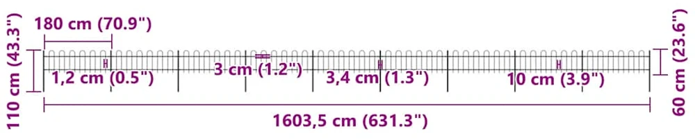 Sodo tvora su apvaliais viršug., juoda, 15,3x0,6 m, plienas