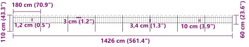 Sodo tvora su apvaliais viršug., juoda, 13,6x0,6 m, plienas