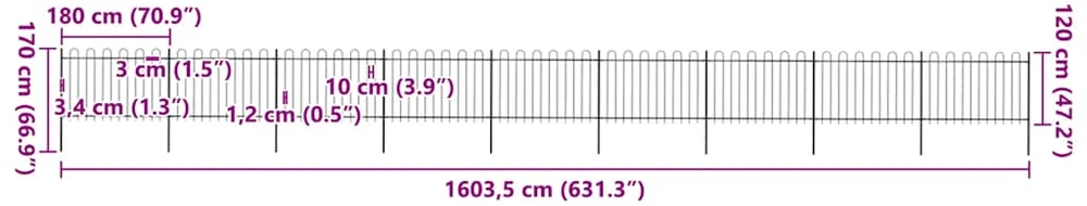 Sodo tvora su apvaliais viršug., juoda, 15,3x1,2 m, plienas