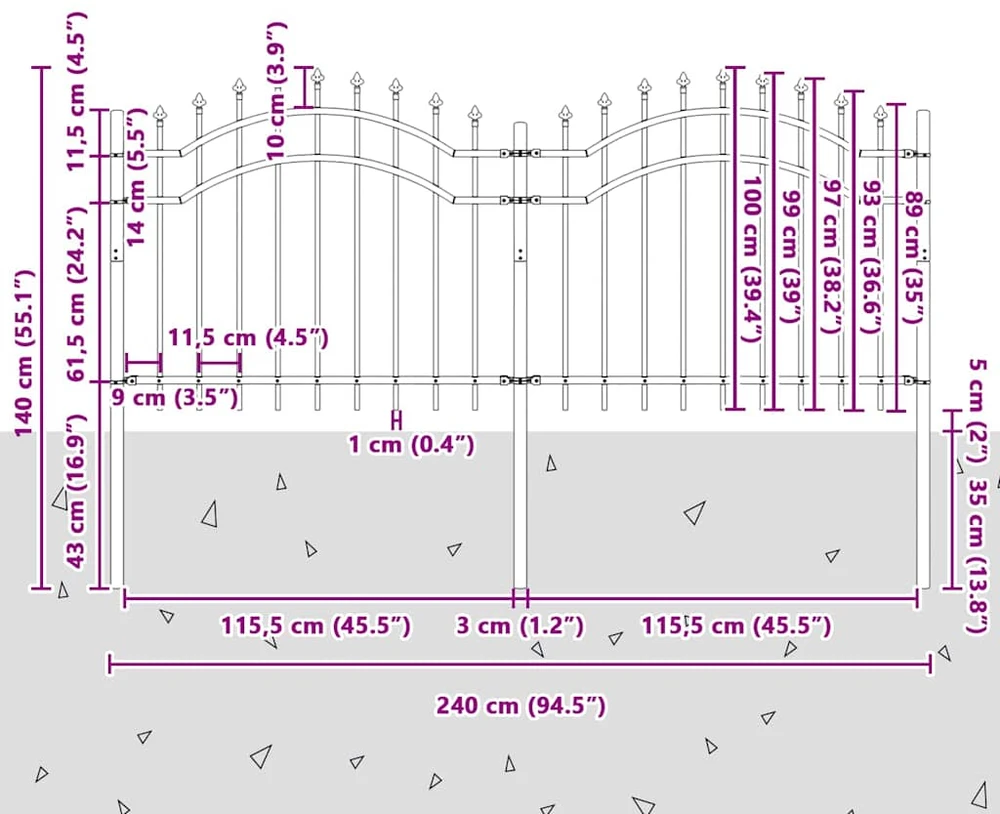 Sodo tvora WOERDEN 240 x 140 cm Pilka