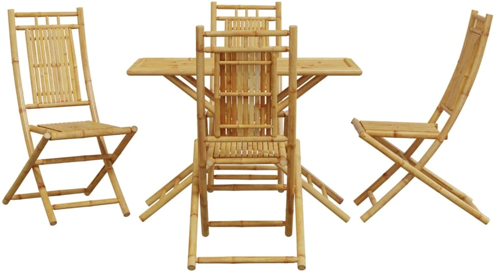 Lauko baldų komplektas Sodo valgomojo baldų komplektas, 5 dalių, bambukas