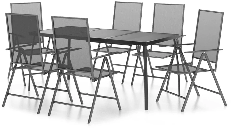 Lauko baldų komplektas Sodo valgomojo baldų komplektas, 7 dalių, antracito, plienas