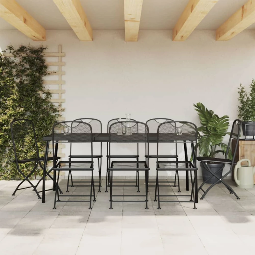Lauko baldų komplektas Sodo valgomojo baldų komplektas, 9 dalių, antracito, metalas