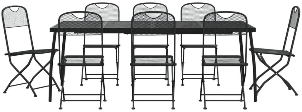 Lauko baldų komplektas Sodo valgomojo baldų komplektas, 9 dalių, antracito, metalas