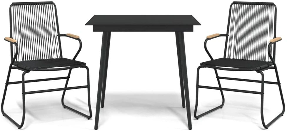 Lauko baldų komplektas Sodo valgomojo komplektas, 3 dalių, juodas, PVC ratanas