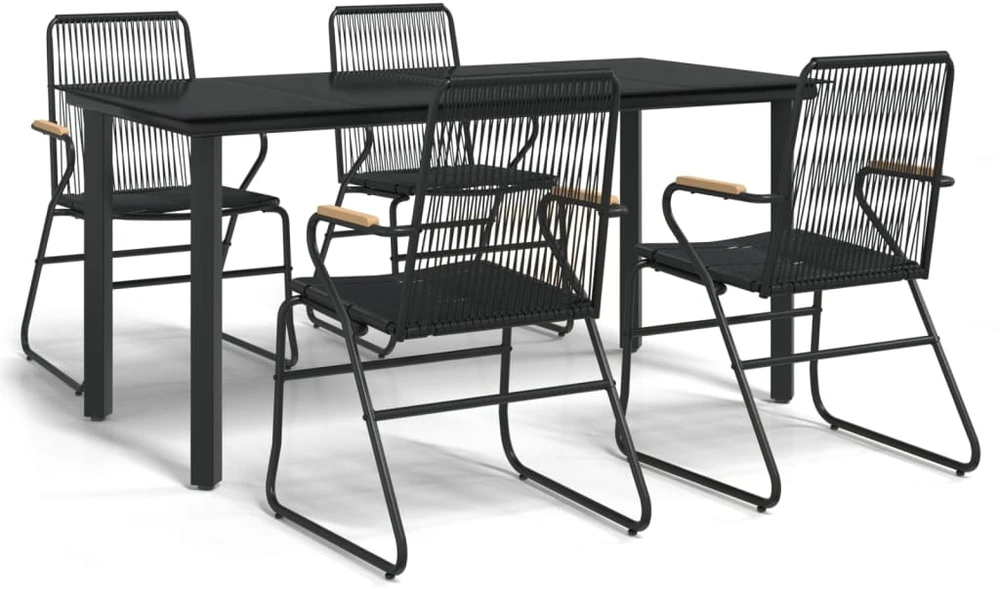 Lauko baldų komplektas Sodo valgomojo komplektas, 5 dalių, juodas, PVC ratanas