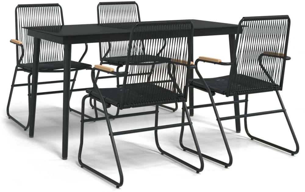 Lauko baldų komplektas Sodo valgomojo komplektas, 5 dalių, juodas, PVC ratanas