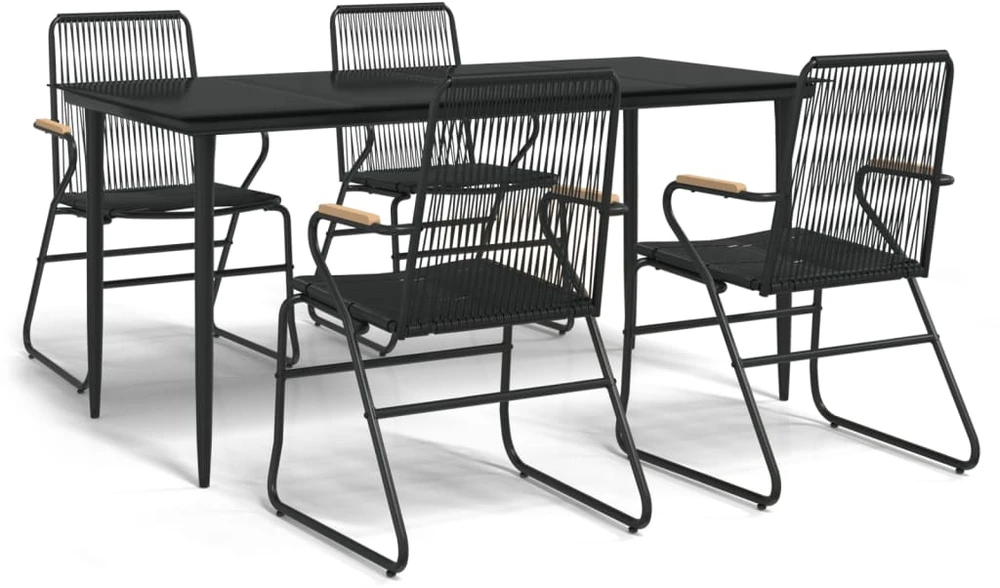 Lauko baldų komplektas Sodo valgomojo komplektas, 5 dalių, juodas, PVC ratanas