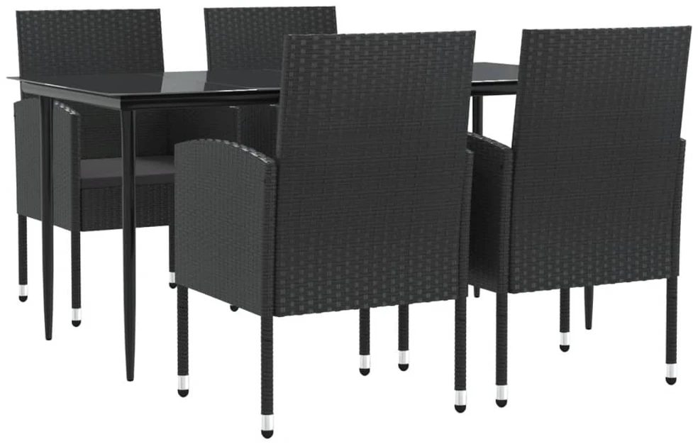 Lauko baldų komplektas Sodo valgomojo komplektas, 5 dalių, juodas, poliratanas/plienas