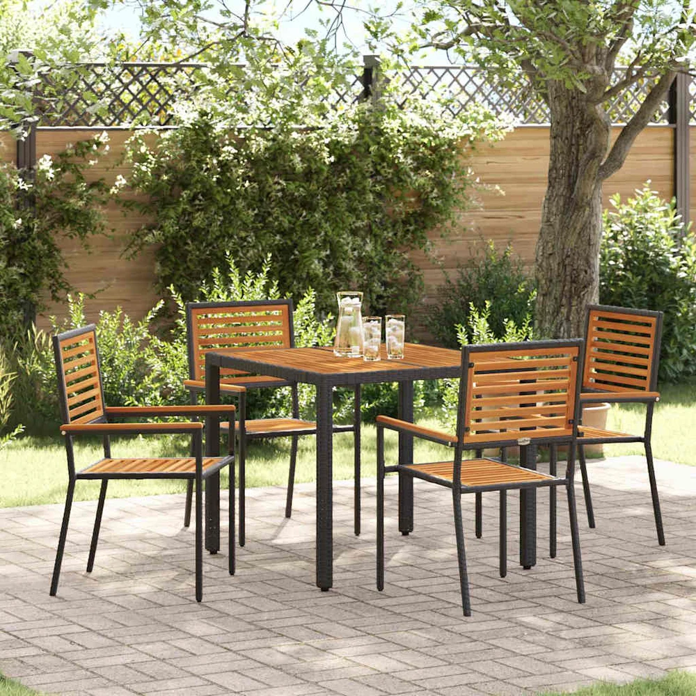 Sodo valgomojo komplektas 5 vnt. Juoda ir Ruda poliratanas