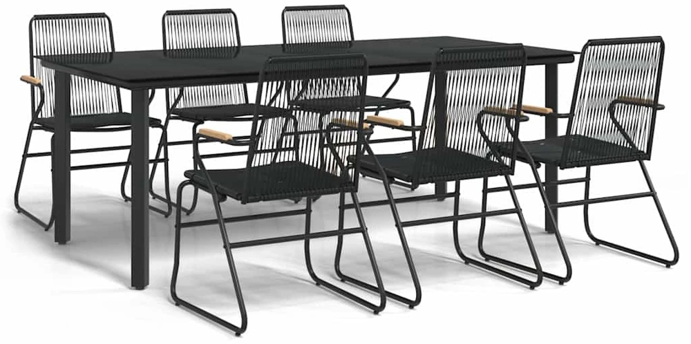 Lauko baldų komplektas Sodo valgomojo komplektas, 7 dalių, juodas, PVC ratanas