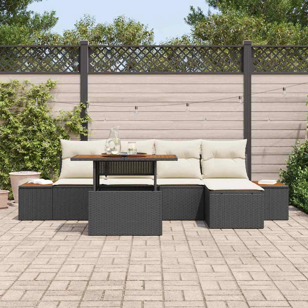Sodo Sofų Rinkinys 6 vnt. Juoda ir smėlinė
