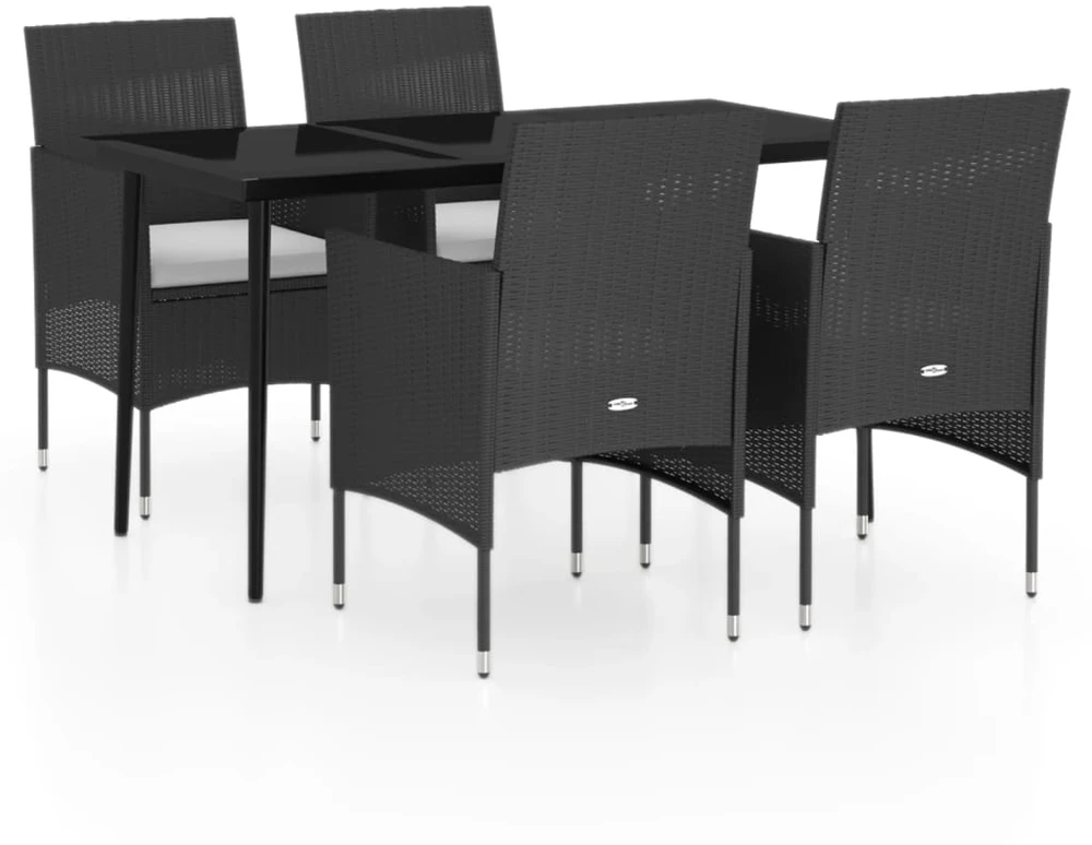 Lauko baldų komplektas Sodo valgomojo komplektas su pagalvėlėmis, 5 dalių, juodas