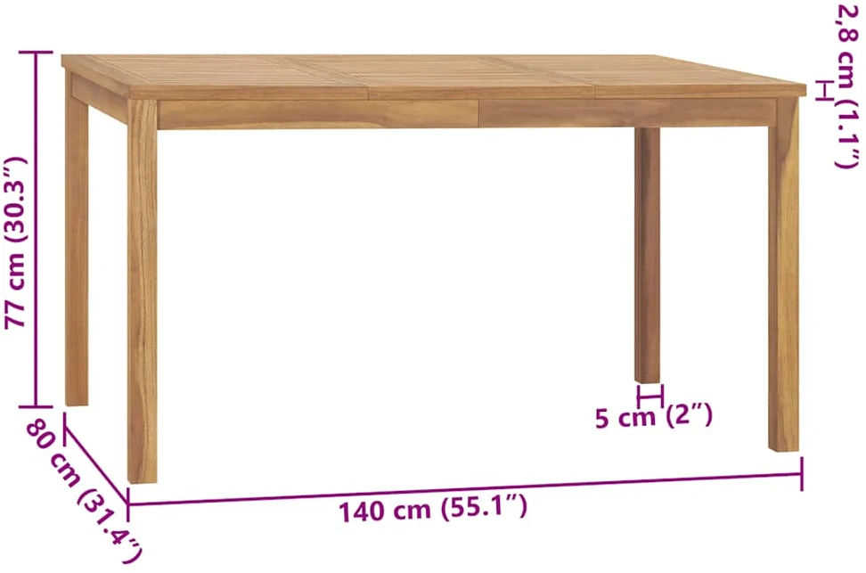 Sodo valgomojo stalas, 140x80x77cm, tikmedžio medienos masyvas