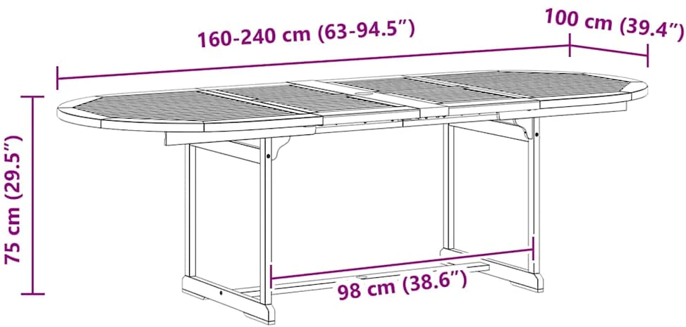 Sodo valgomojo stalas, (160–240)x100x75cm, akacijos masyvas