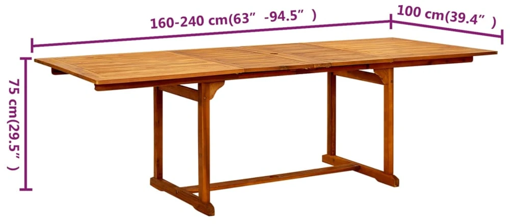 Sodo valgomojo stalas, (160–240)x100x75cm, akacijos masyvas
