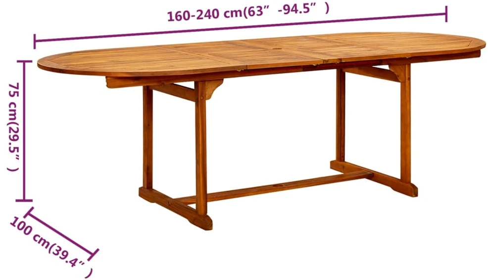 Sodo valgomojo stalas, (160–240)x100x75cm, akacijos masyvas