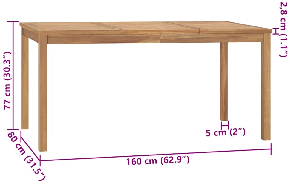 Sodo valgomojo stalas, 160x80x77cm, tikmedžio medienos masyvas