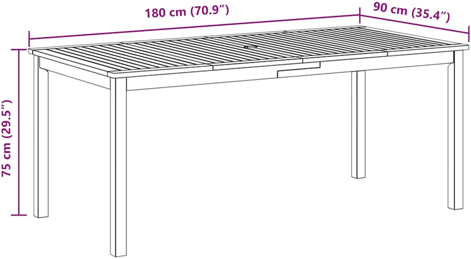 Sodo valgomojo stalas, 180x90x75cm, akacijos medienos masyvas