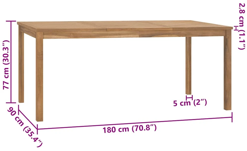 Sodo valgomojo stalas, 180x90x77cm, tikmedžio medienos masyvas