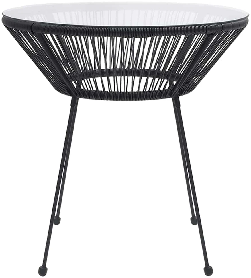 Sodo valgomojo stalas, juodas, 70x74cm, ratanas ir stiklas