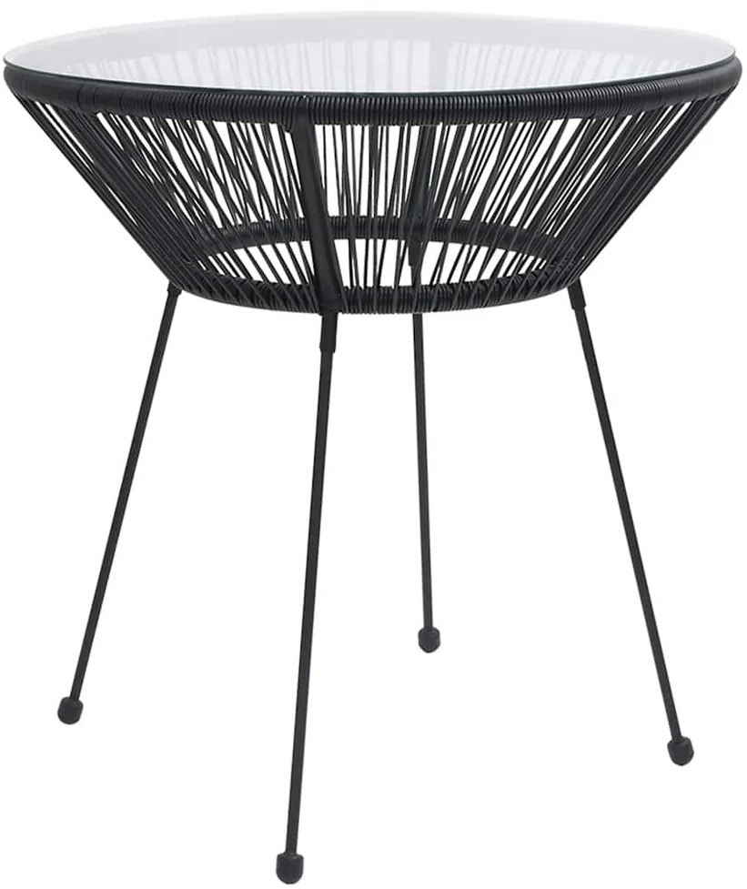 Sodo valgomojo stalas, juodas, 70x74cm, ratanas ir stiklas