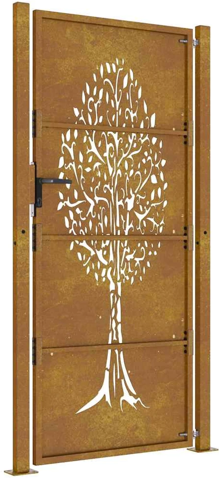 Sodo vartai, 105x205cm, corten plienas, medžio dizaino