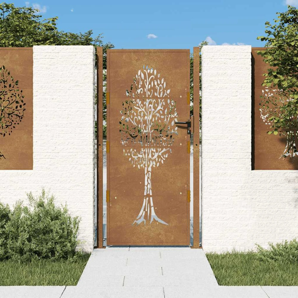 Sodo vartai, 105x205cm, corten plienas, medžio dizaino