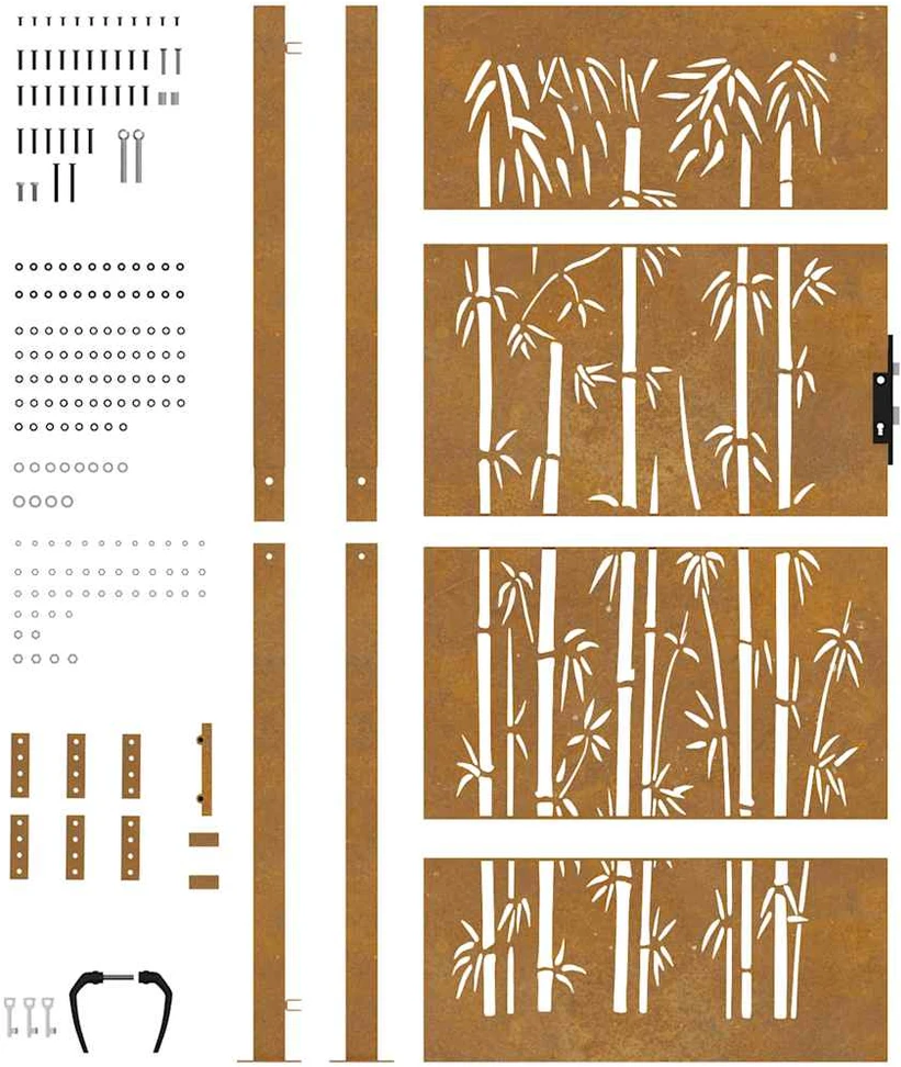 Sodo vartai, 105x205cm, corten plienas, bambuko dizaino