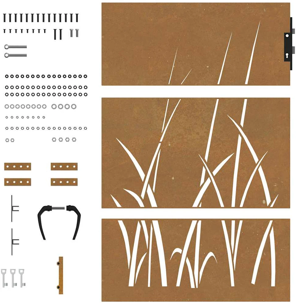 Sodo vartai, 85x125cm, corten plienas, žolės dizaino