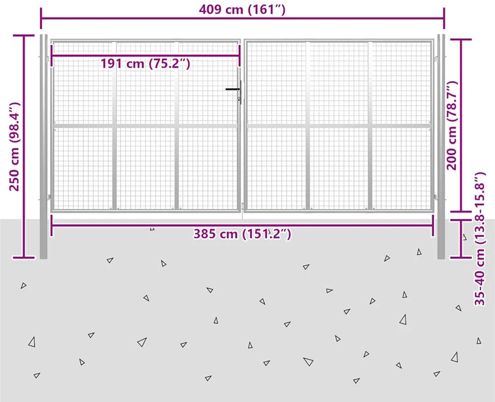 Sodo vartai, sidabrinės sp., 415x250cm, galvanizuotas plienas