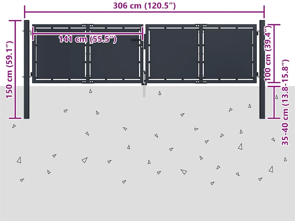 Sodo vartai, antracito spalvos, 300x100cm, plienas