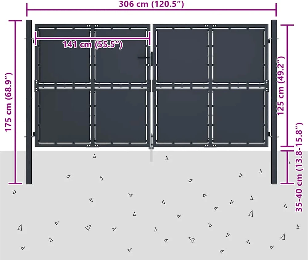 Sodo vartai, antracito spalvos, 300x125cm, plienas