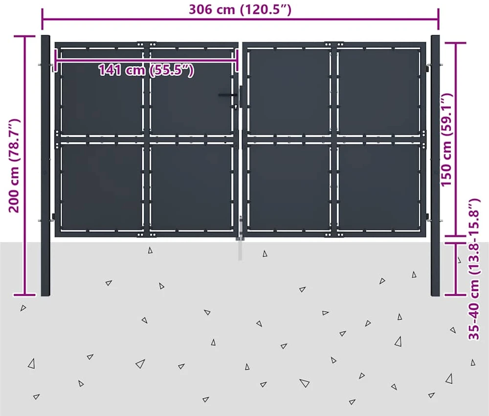 Sodo vartai, antracito spalvos, 300x150cm, plienas