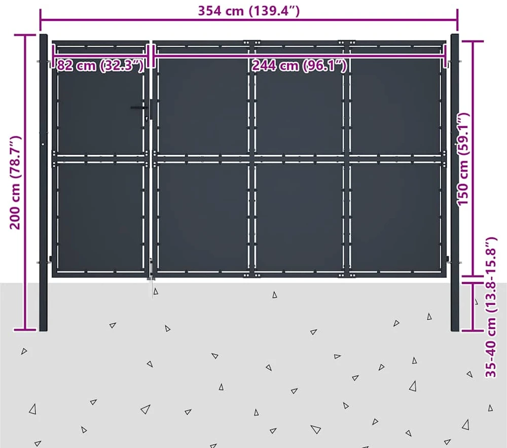 Sodo vartai, antracito spalvos, 350x150cm, plienas