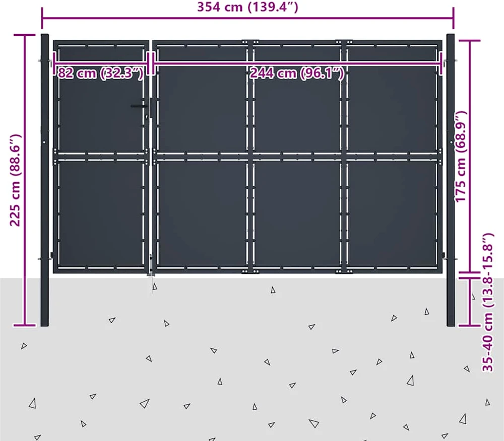 Sodo vartai, antracito spalvos, 350x175cm, plienas