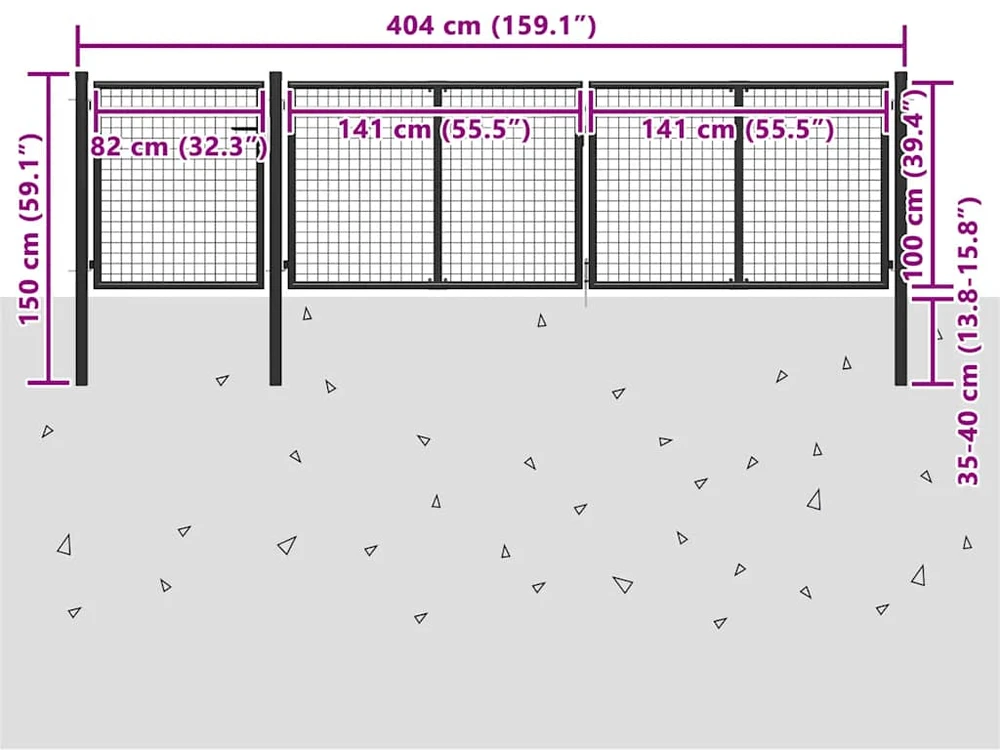 Sodo vartai, antracito spalvos, 400x100cm, plienas