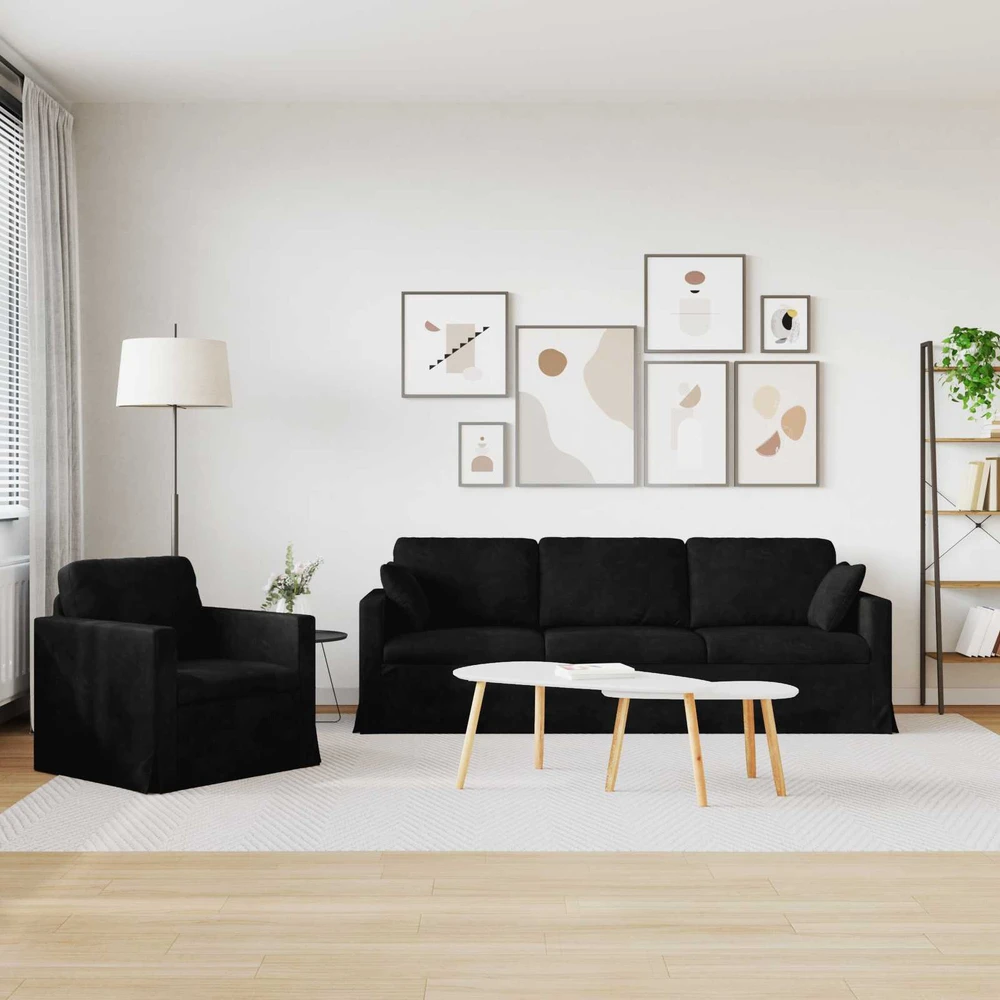 Sofa Sofos komplektas 2 vnt. Juoda Aksomas