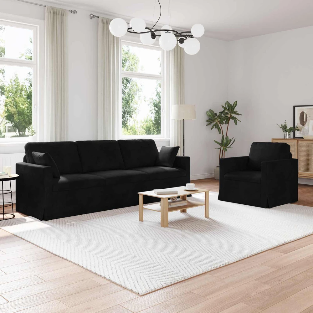 Sofa Sofos komplektas 2 vnt. Juoda Aksomas